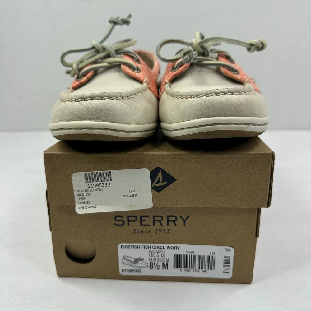 Sperry Womens Firefish Ivory Coral Boat Shoes 8.5 M‎ Leather Mesh